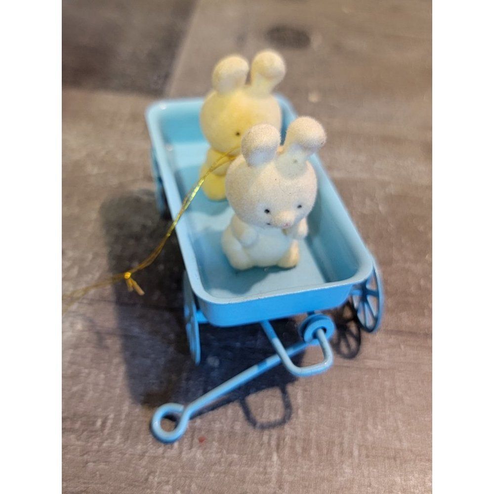 Baby bunny rabbit blue wagon ornament Xmas decor
